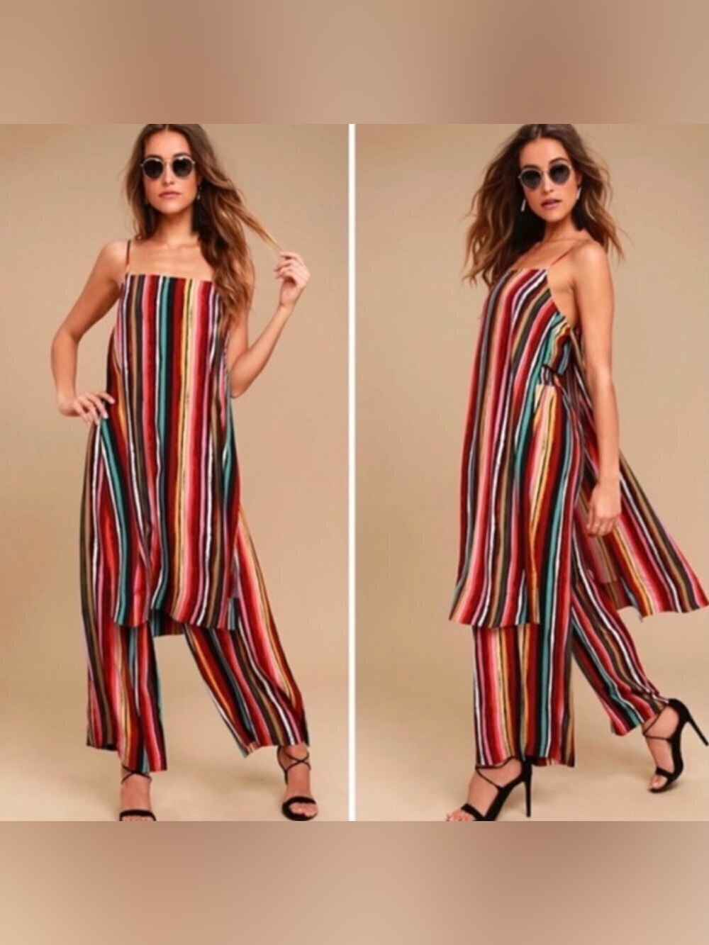 Free People Ruby Multi Stripe Side Slit Longline Tunic Top Size S